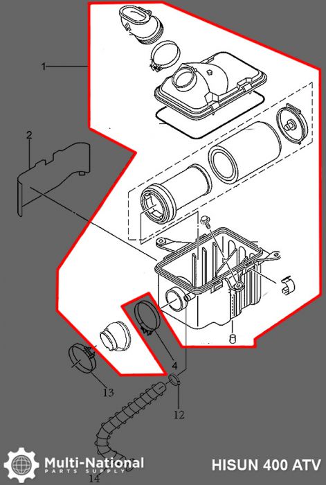 Air Filter Assembly - Air Cleaner Box, ATV, Hisun, 400cc - 60A4040 - PBC52F1