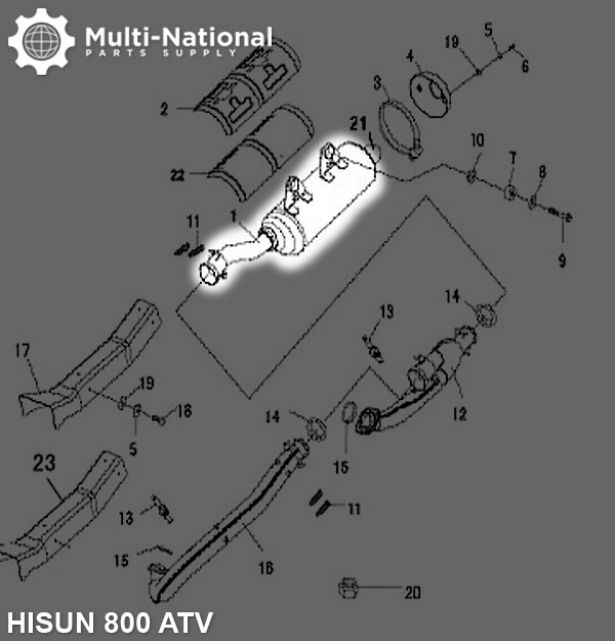 Exhaust Tube and Muffler - Exhaust Pipe and Muffler, Exhaust Manifold, ATV, Hisun, 800cc - 70A5880 - PBC2456F1